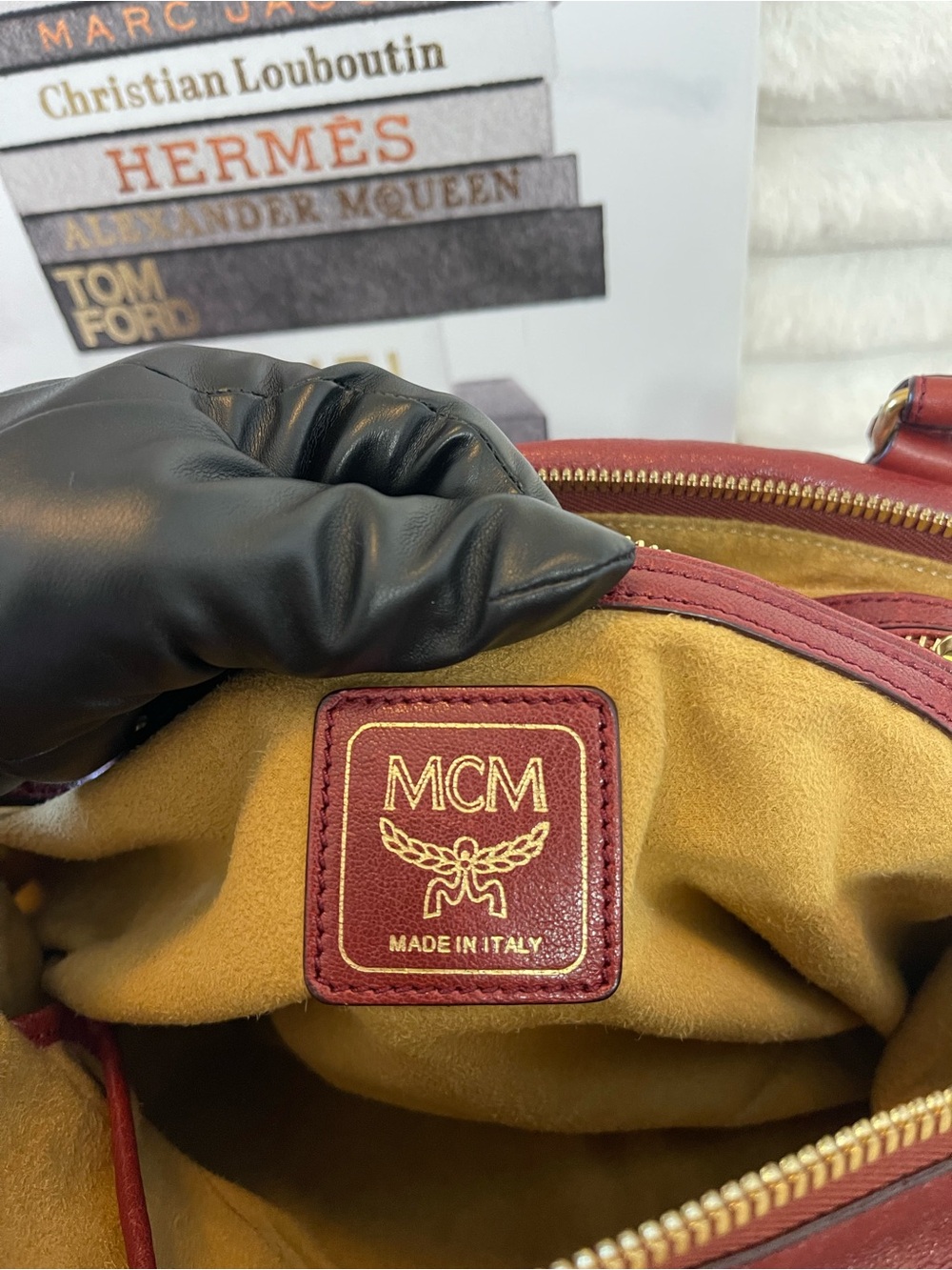 Large MCM Burgundy Leather Satchel with Gold Hardware - Picture 11 of 12